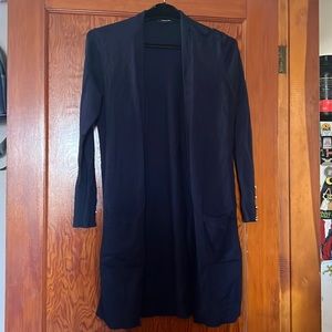 VERVE AMI NAVY BLUE L/S SWEATER COAT SZ SMALL OPEN FRONT W/POCKETS